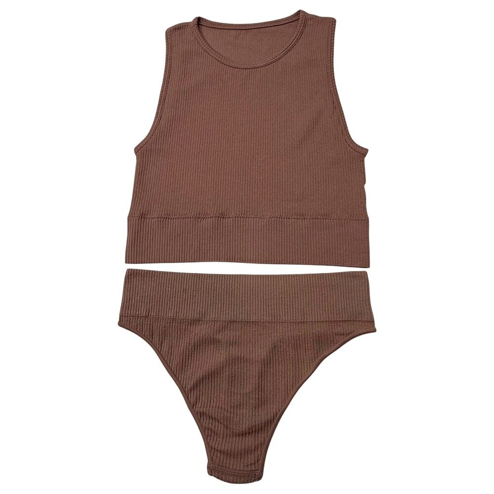 SKIMS Stretch Rib High Neck Bralette +‎ Thong Set NEW Rose Clay XXS/XS